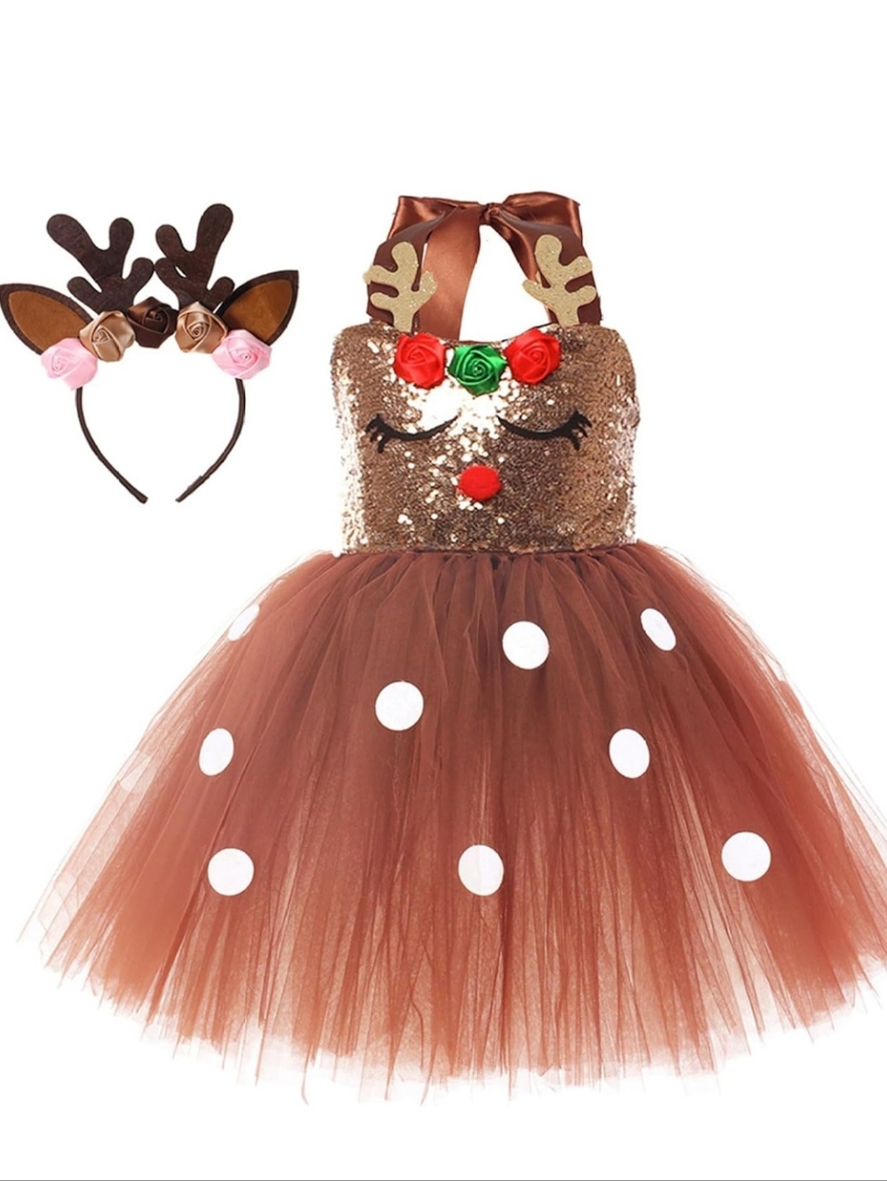 Reindeer - Brown Tulle Dance Costume with Headband